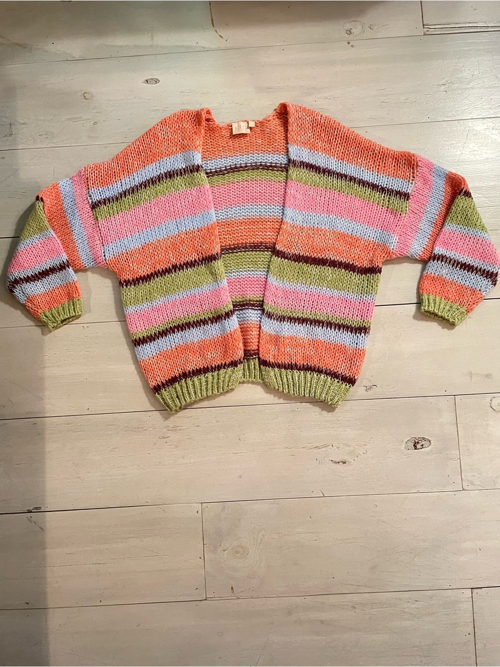GLG Wmn’s Colorblock Soft Open Front Waist Length Cardigan Coral Pink Sage Sz M